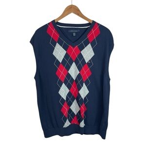 TS160 men’s Tommy Hilfiger sleeveless Argyle print preppy sweater vest XXL